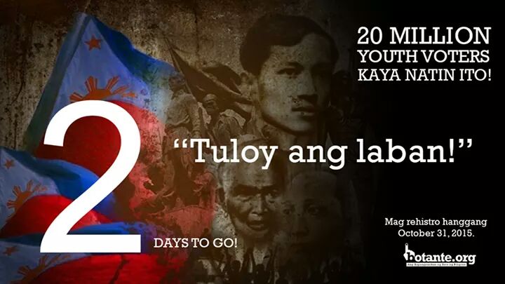 BotanteDotOrg's tweet photo. Tuloy ang laban para sa bayan! 2 days na lang po to register! #BotanteOrg #NoBioNoBoto #20MillionYouthVotes #djp https://t.co/NzVBAVryvP