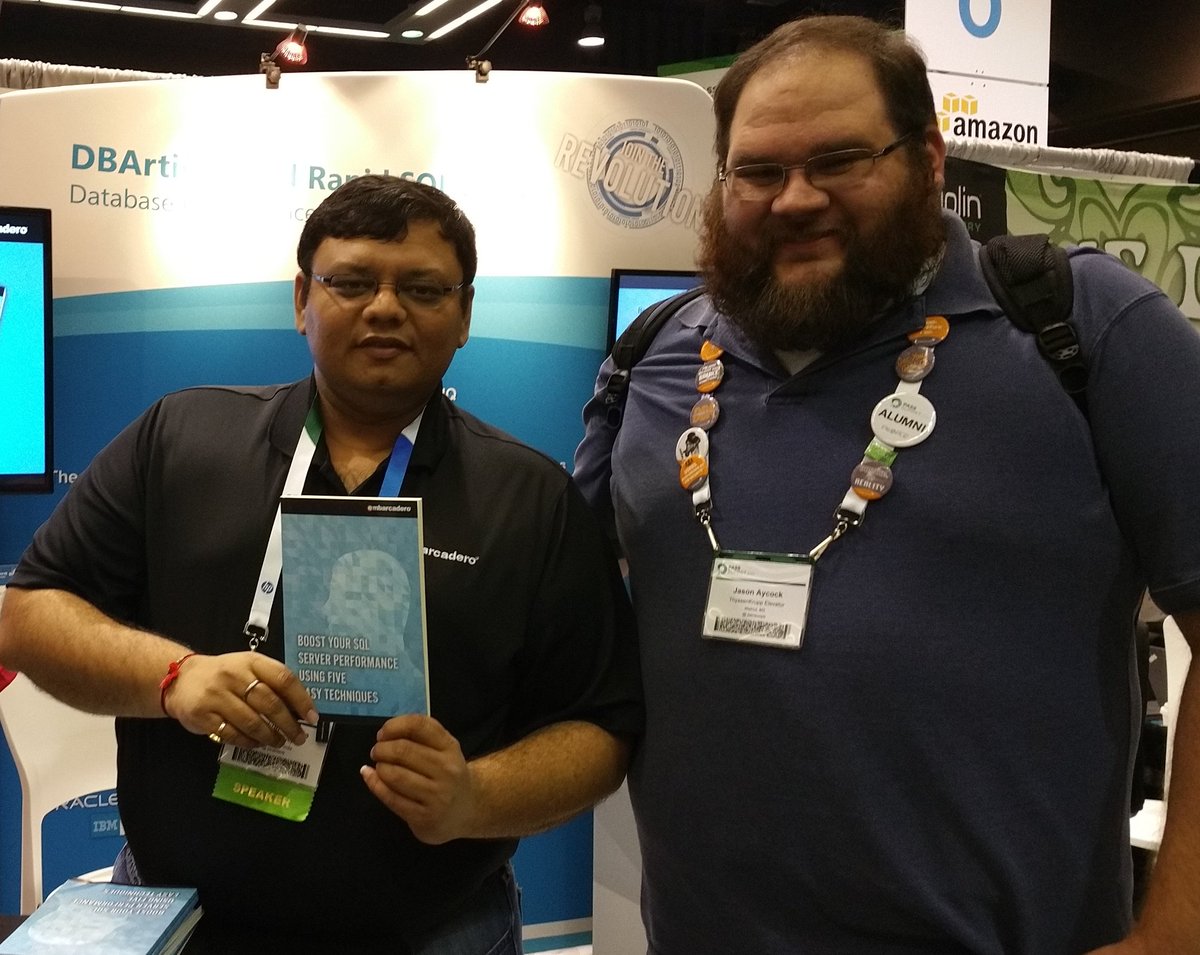 SQLAycock's tweet image. Got to meet one of my #SQLHero today... @pinaldave #Summit15 #SQLPASS