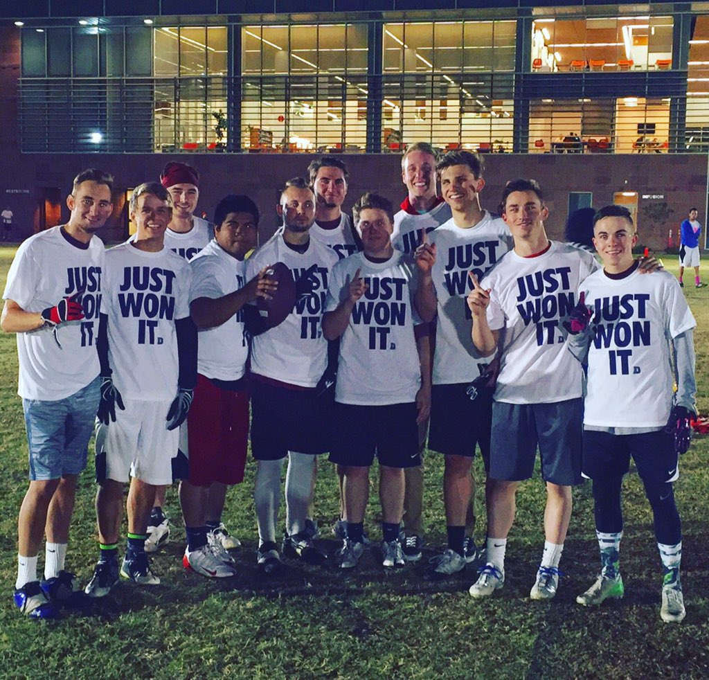 Colton_james5's tweet photo. Took home that championship! 🏆🏈💯😎 #flagfootball #intramurals #dixiestate #firstloser https://t.co/MXCAriVotj