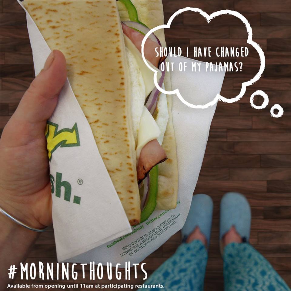 Can't be bothered getting out of your Pyjamas, we won't say anything! #subway #liverpool #pyjamas #breakfast
