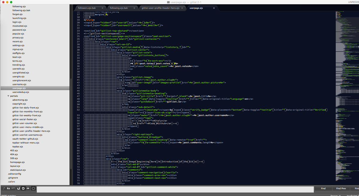 sysadmincat's tweet photo. The @sublimehq getting Crazy! Lot of Code to Write! :) #sublime #code #javascript #ejs #html5 #gitlist V.0.0.2 ! https://t.co/DJfBCThpr0