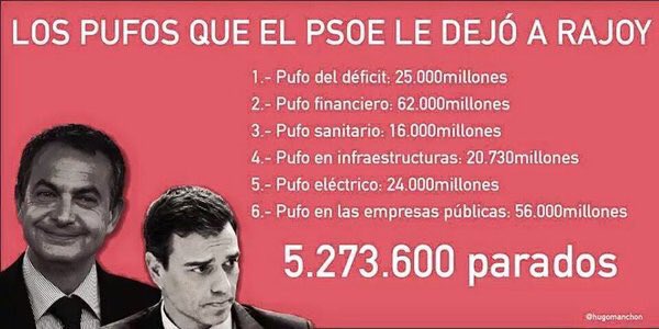 antonioperal's tweet photo. Los pufos que el PSOE le dejó a España: 5.273.600 parados!! Hay que tener mucha cara para hablar ahora de "cambio"!! https://t.co/EDkWFvLX3G