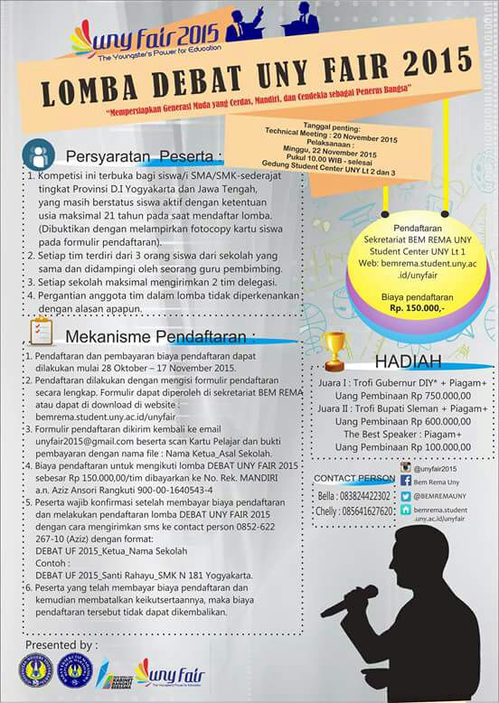 3. Untuk kamu siswa SMA/SMK/MA bisa nih ikut lomba Debat|| 22 Nov'15|| 150k cc @BEMREMAUNY #jogjastudent #infojogja