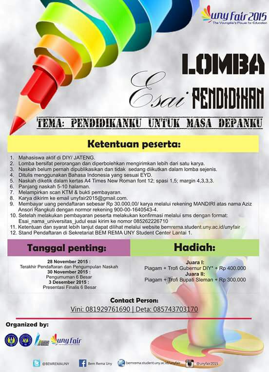 4. Buat Mahasiswa tunjukan aksimu melalui tulisan, yuk ikut lomba esai||cuma 30k/karya cc @BEMREMAUNY #jogjastudent