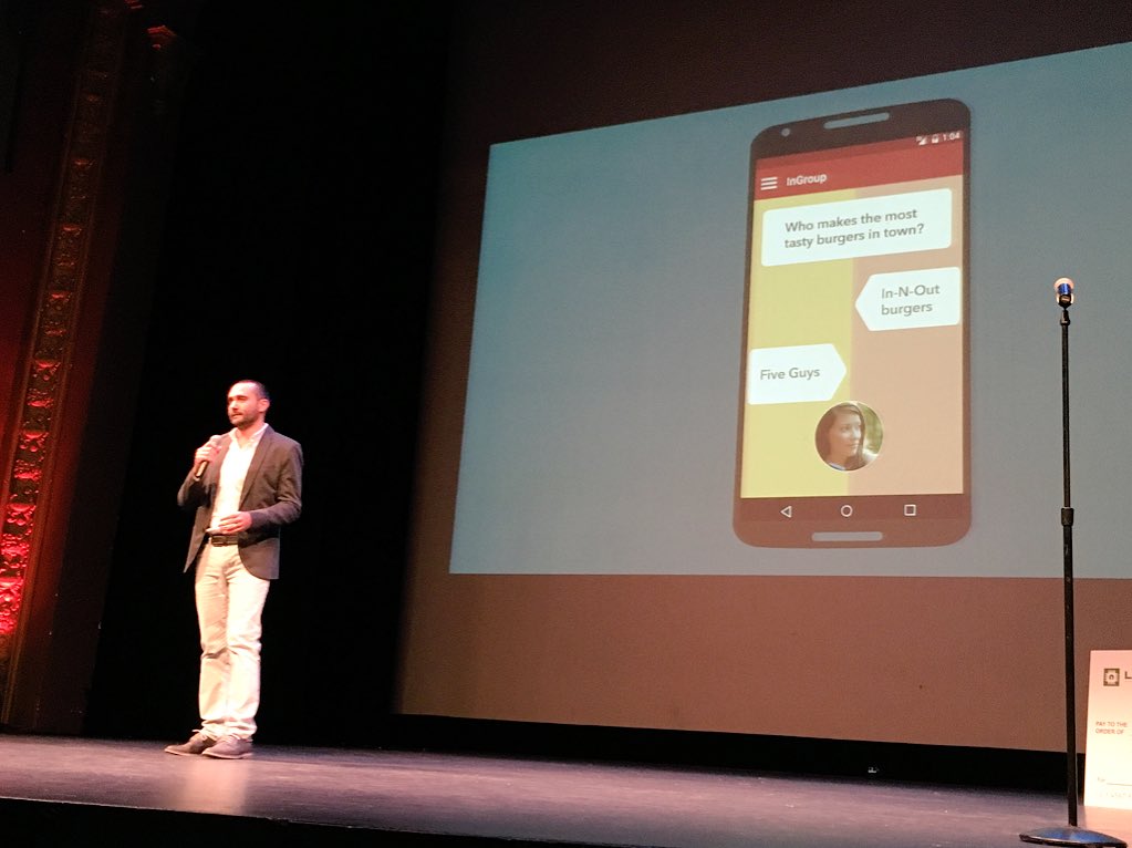 AngelHack's tweet photo. Check out @InGroupMe! Customer feedback gamification. https://t.co/jXDSU9U4sn #GDemoDay15 https://t.co/euNkrYBiIV