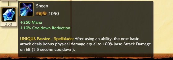 moobeat's tweet image. Sheen changes on #PBE - cost down, no more ap, gives CDR, increased mana.