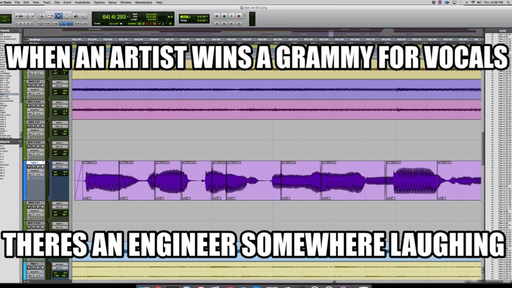 ProducerTweets's tweet photo. When an artist wins a Grammy for vocals, there's an engineer somewhere laughing. #EditingMagic #VocalComps #Tuning https://t.co/fYRssf7kd4