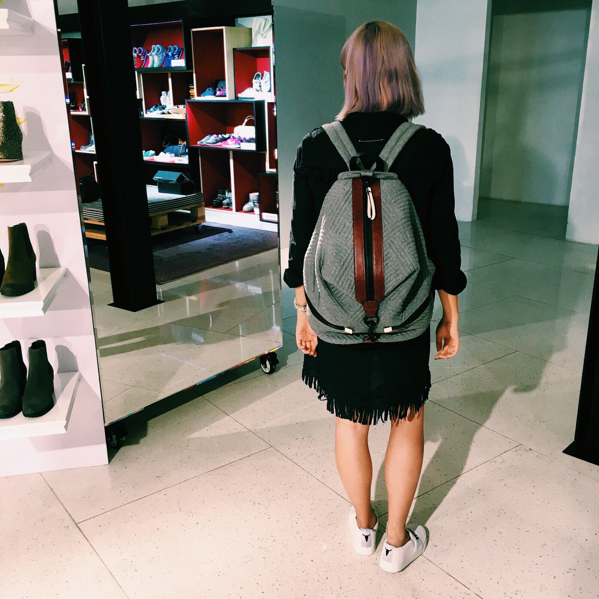 Lab_Concept's tweet image. Rocking the #RebeccaMinkoff backpack and #WindsorSmith flat Skate. Only available at #Shoespace. #Labconcept #OOTD