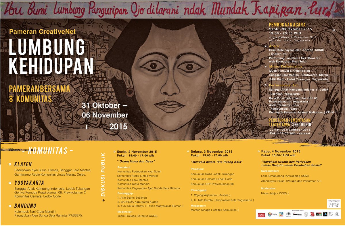 Undangan: Pameran "Lumbung Kehidupan", Sabtu 31 Okt,Jogja Gallery, Pekapalan Alun Alun Utara.Dibuka: Ahmad Tohari