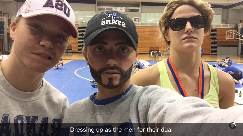 shelbyyyg93's tweet photo. Dressed up as our #2 ranked men's team tonight! Good wrestling tonight @RickyMcCarty #thechamp https://t.co/yVPaFQ4UXR