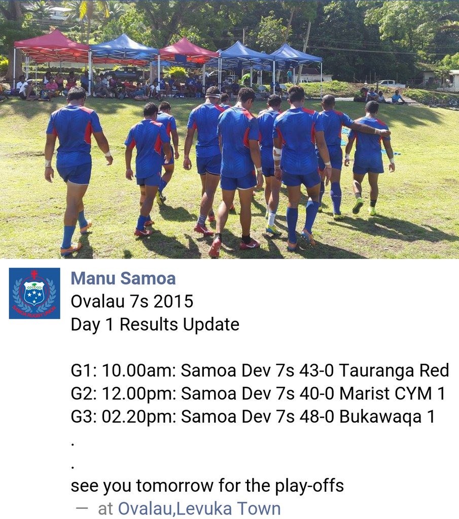 ManuFanatiks's tweet photo. Recap of Samoa 7s pool results. They will advance to the playoffs tomorrow. #OVALAU7s #SAMOA7s https://t.co/xmVvNw6NHO