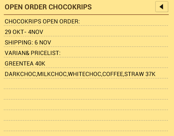 EreniaShop's tweet photo. Chocokrips masi open order yah..save the date! https://t.co/t54Bjjbbv2