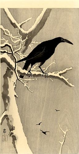 EstherHawdon's tweet image. "Winter wind --
he can't find his roost
the evening crow"  Issa Kobayashi
(image: Koson)