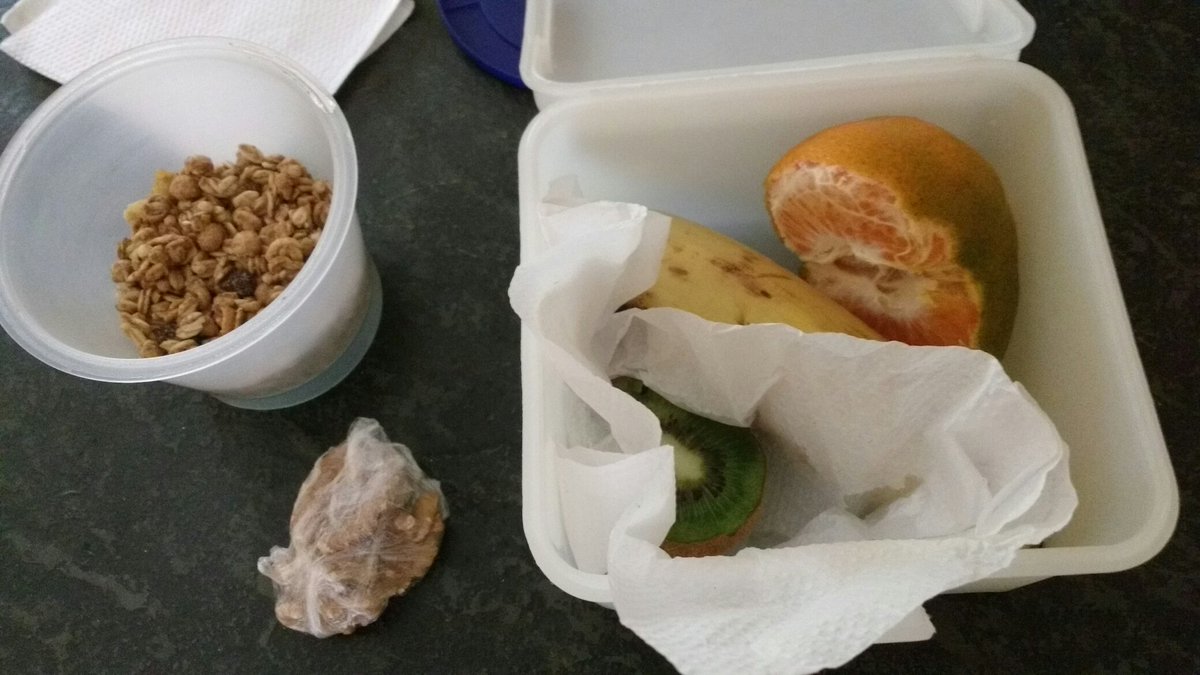 nitanas's tweet photo. A escola hoje pediu frutas na lancheira e eu mandei banana, kiwi, mexerica, granola e nozes. Bela ficaria orgulhosa https://t.co/5oYRWkTxFU