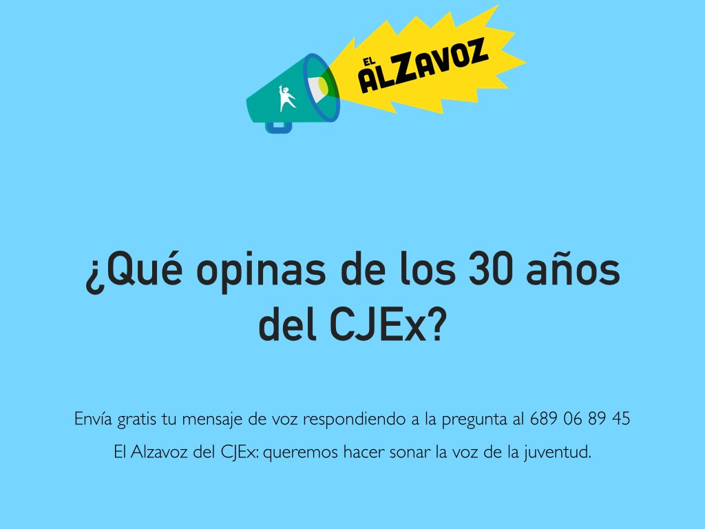 _CJEx_'s tweet photo. #AlzavozCJEx Qué opinas de los 30 años del CJEx? envía gratis tu mensaje de voz al 689068945 https://t.co/hPCJMD4Nko https://t.co/1Ei4KKSpCP