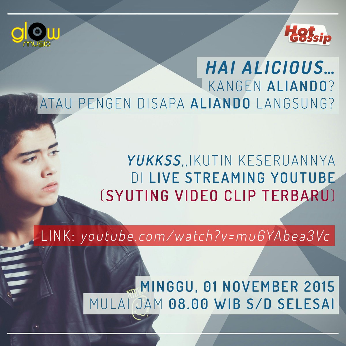 AliciousPrince's tweet photo. Yuhuu Minggu, 1 November 2015 NONTON LIVE! SYUTING VIDEO KLIP @alysyarief 
Watch here: https://t.co/8lhg8sTYrV https://t.co/aMl5rIdoTw