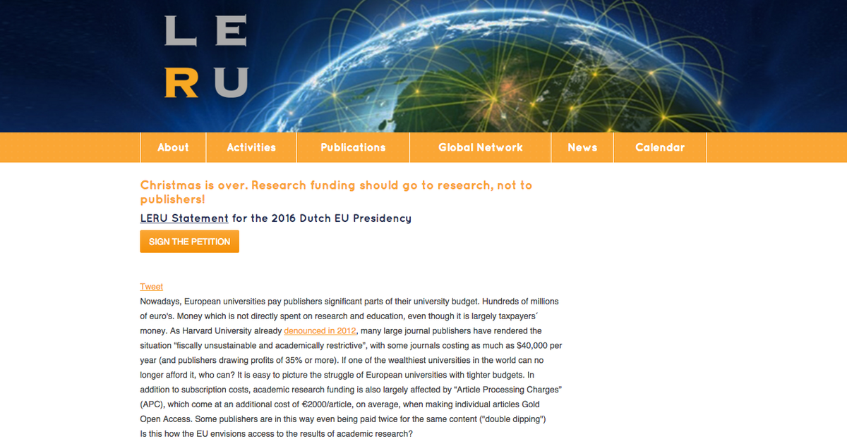 OpenAccessHSS's tweet photo. "Research funding should go to research, not to publishers” says @LERUnews. Sign here: https://t.co/m7lRx5tThU https://t.co/oMXA3Vnkns