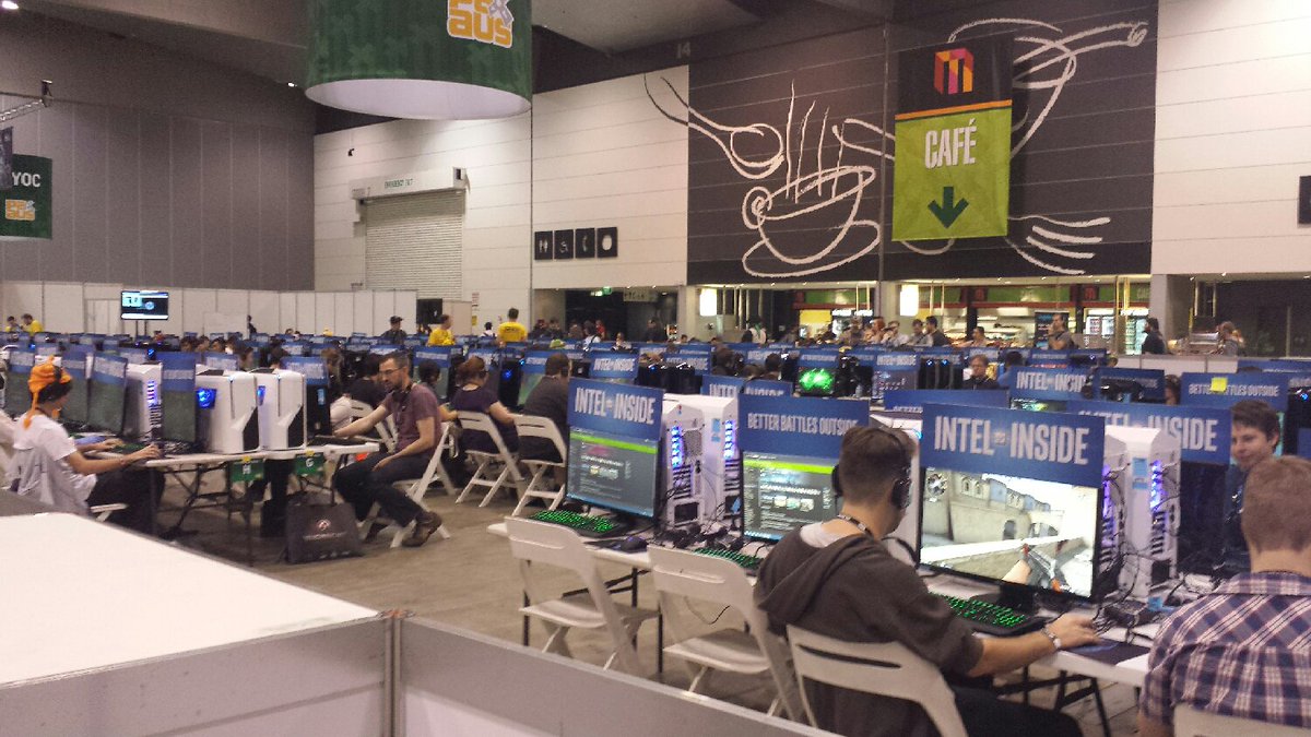 JoachimCohen123's tweet photo. Look at all those @Intelanz computers at #PAXAUS now this is ##EdGameVic heaven! Game on! https://t.co/qeZR5jbTVR