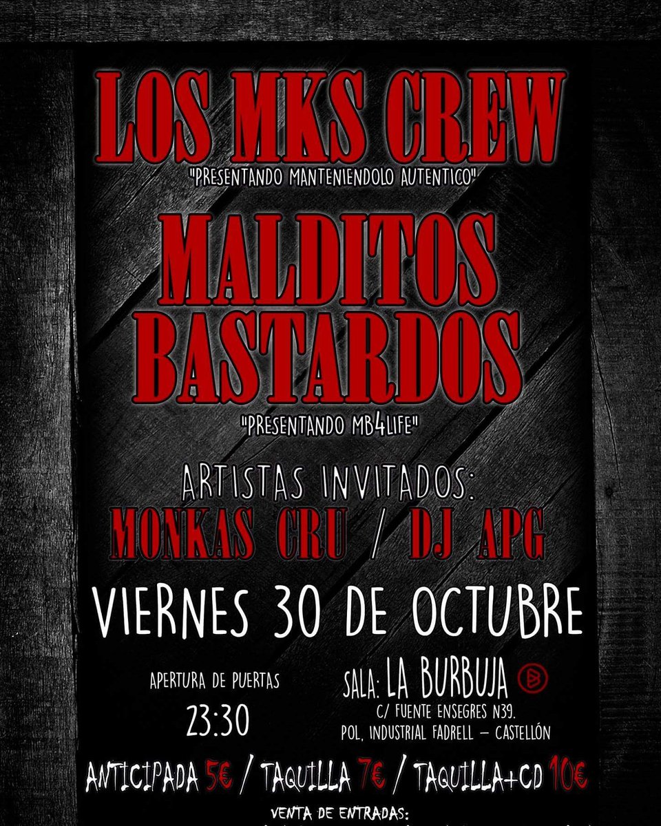 jlgolden9's tweet photo. Esta noche #Rap en la Sala Burbuja apoyando a mis bros de #Mks y @MBastardos que no te lo cuenten y vente Go! https://t.co/UMldvVAiqM