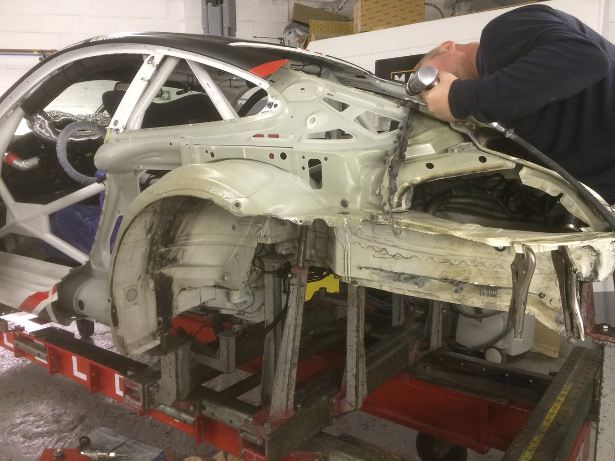 PrimePaintBody's tweet image. Porsche GT Cup Car. In for some jigging and a new quarter panel.