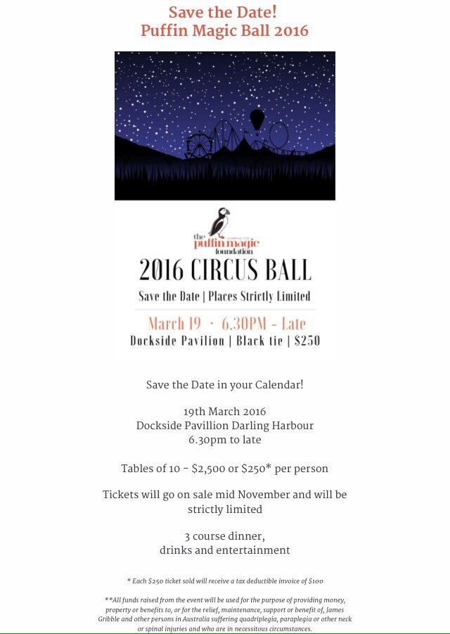 scottytindal's tweet photo. A great friend and a great cause. #puffinmagic #quadriplegia @puffinmagic
Puffin Magic Ball 2016 - Save the Date! https://t.co/zoKiSswWhc