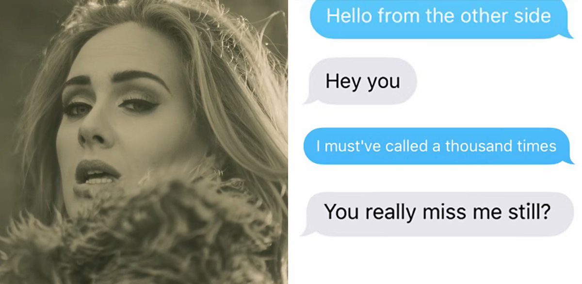 boredpanda's tweet photo. Woman Texts Her Ex Using Only Adele Lyrics And The Result Is Hilarious: https://t.co/0vHMZ9X9iN @maryc_021 @Adele https://t.co/s1e0aoTNsF