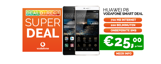 DealDirectNL's tweet photo. Vodafone aanbieding! Huawei P8 met 700MB+200 Min+Onbeperkt SMS'en. Bekijk aanbieding >> https://t.co/tJeKX2T8YB https://t.co/8f1PwFa6Xs