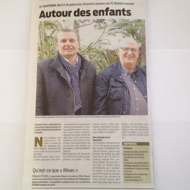 FabriceHalipre's tweet photo. C est demain a Sautron pour soutenir REVES 44. Venez nombreux https://t.co/FvTRQq3QUG
