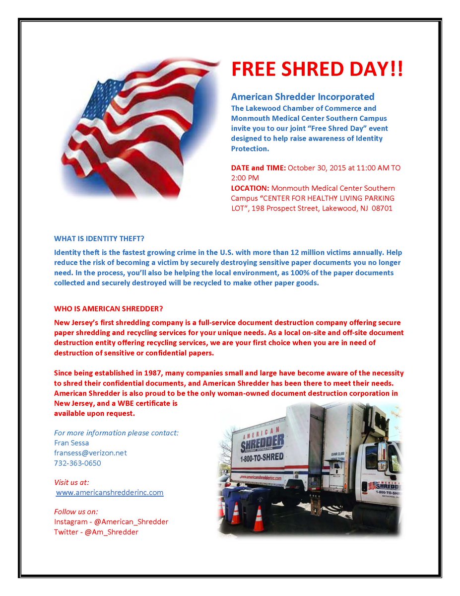 It's today! Come on by and shred your confidential paperwork for free!! <a href="/Am_Shredder/">American Shredder</a>