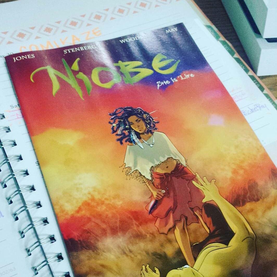 Ashes_Art's tweet photo. Come by #StrangerComics booth 138 to get your copy of #NIOBE! Niobe cosplayers get a free comic! #COMIKAZE #LA https://t.co/ja9hMN3P6C
