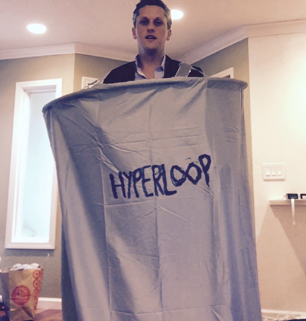 Hyperloop for Halloween. If the real thing is as hard as making the costume, they have their work cut out for them.