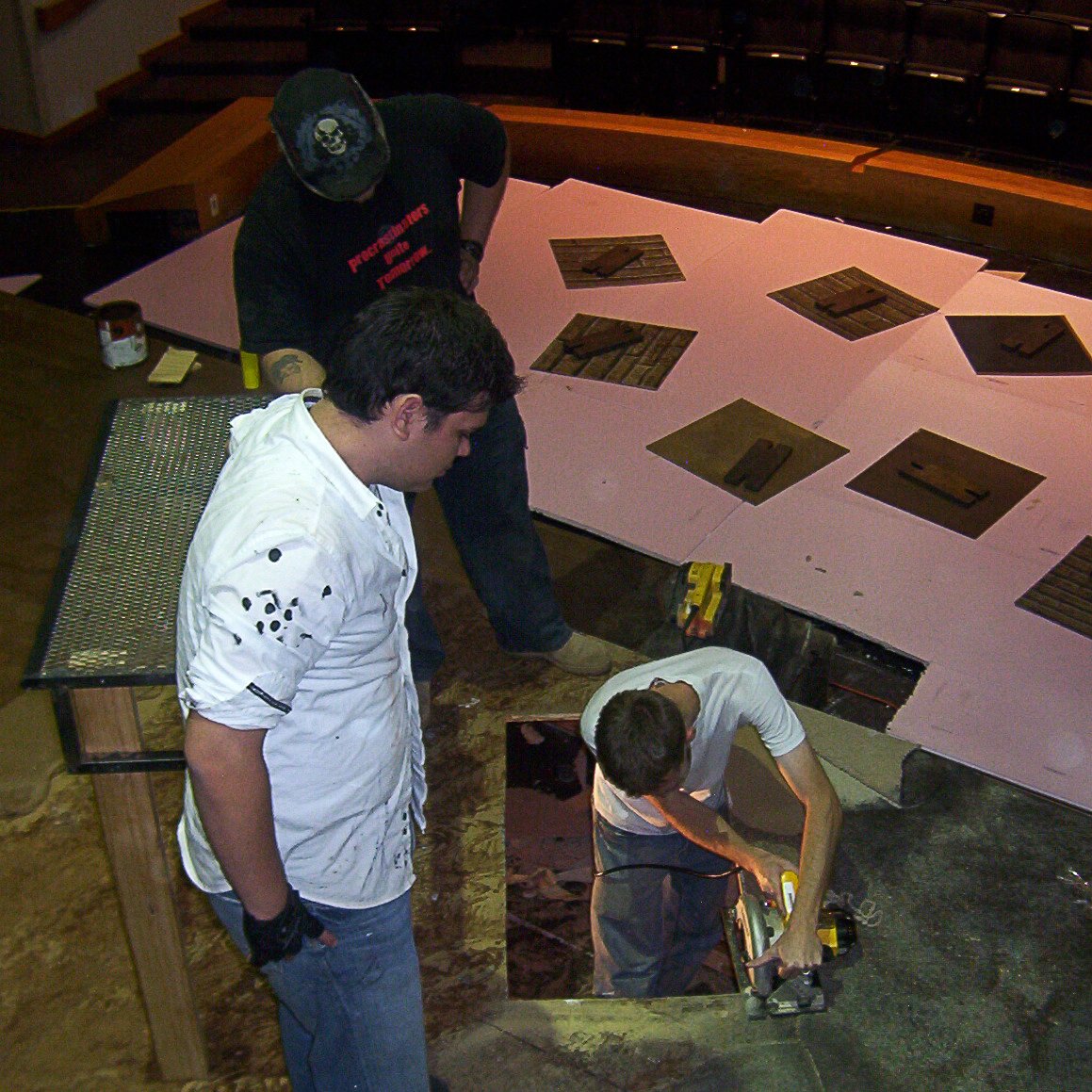 SmashedGelatin's tweet photo. A few days before Dracula opened in 2008, I had to cut two holes in the platforms. #fbf #dracula #theatre #Halloween https://t.co/VdzpIjCaR1
