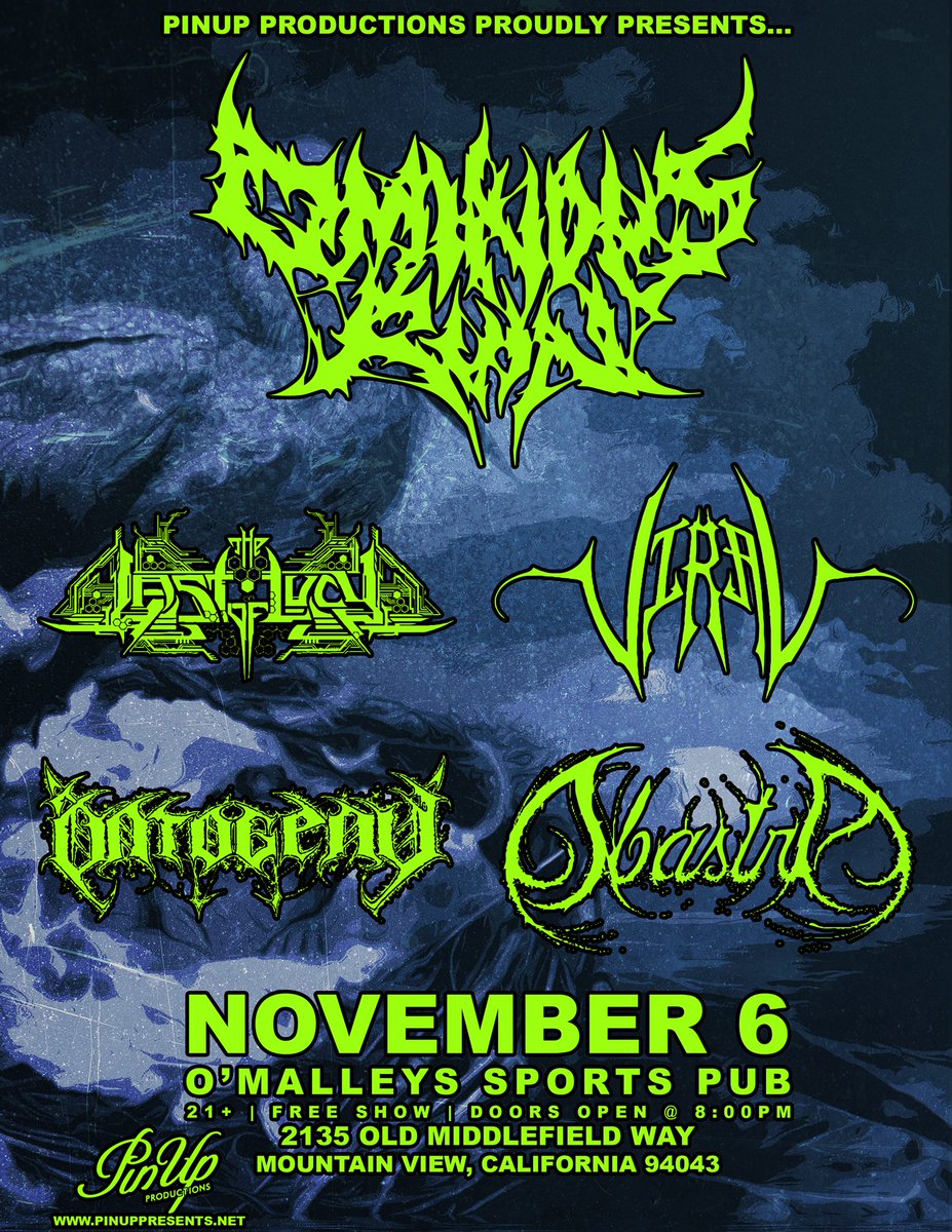 PinUpPresents's tweet photo. FREE SHOW on November 6th: #OminousRuin @Thelastoflucy #Viral #Ontogeny &amp; @Obastraband at O'Malley's! Doors @ 8:00pm https://t.co/2IiEsHZdil