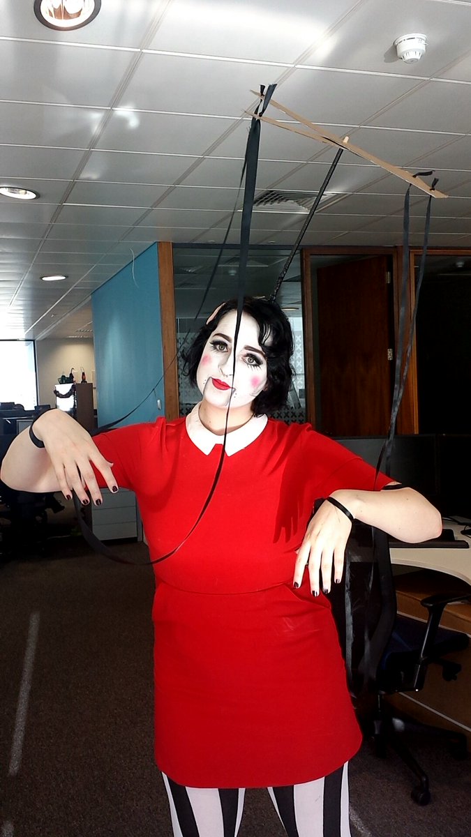 daftmedia's tweet photo. Who else is having a fancy dress day in work? Alyssa has just won best costume at ours in Daft Towers #ScaryPuppet https://t.co/sreWDqMOp6