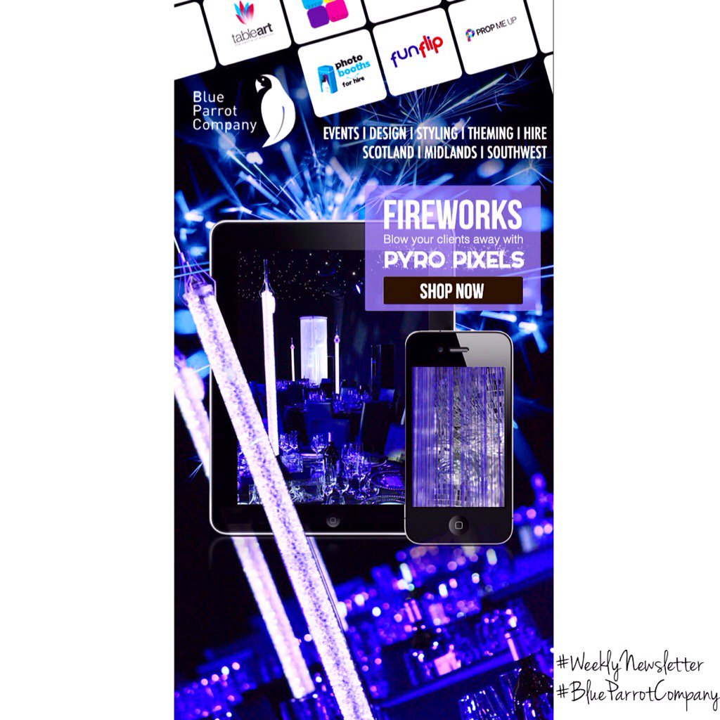 BlueParrot_'s tweet photo. #WeeklyNewsletter #Fireworks #PyroPixels #TableArt #LEDCentrePieces #EventStyling #EventHire #BlueParrotCompany https://t.co/Ti0kIbxYcn