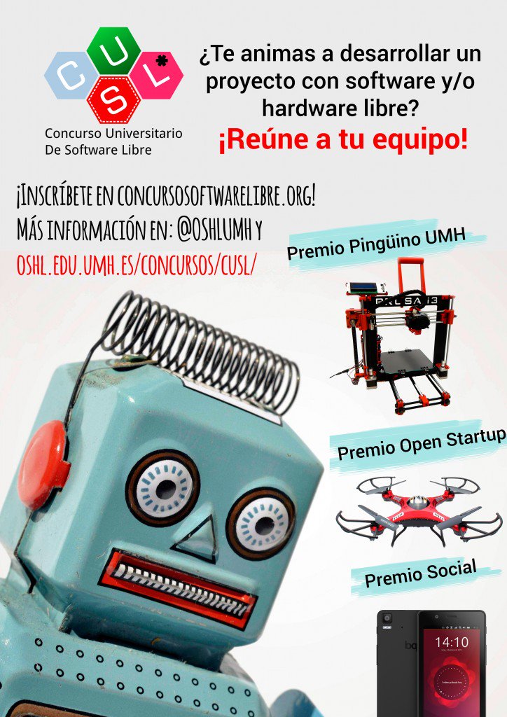 OSHLUMH's tweet photo. ¡Inscríbete ya! "X Concurso Universitario de Software Libre (Edición Nacional y UMH)" https://t.co/2m6ScmrZq5 https://t.co/uxuWXwj2S9