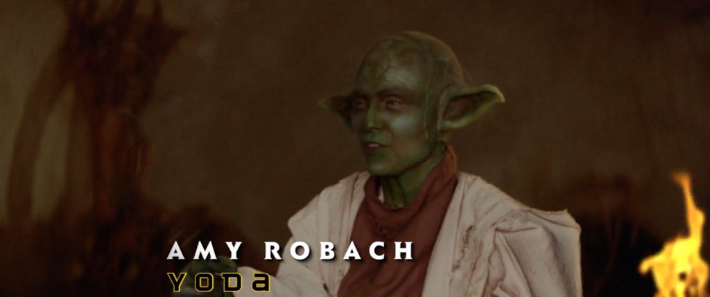 GMA's tweet photo. Star Wars: The Lost Episode
@arobach as Yoda
@Ginger_Zee as Rey &amp; Leia
@LaraSpencer as Mrs. Chewbacca
#GMAHalloween https://t.co/hCl1uj0x4S