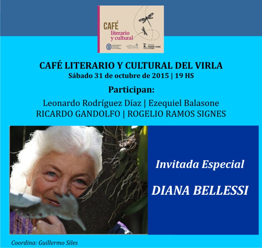 filount's tweet photo. MAÑANA|19H CaféLiterarioCult @Prensavirla invitada esp DIANA #BELLESSI Rodríguez Díaz Balasone GANDOLFO RAMOS SIGNES https://t.co/yJDO7HEQhF