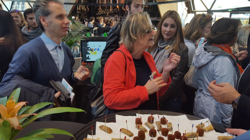 ChBadiali's tweet photo. Expo visitors tasting insects croquettes ans pasta in Belgian pavilion #Expo2015 @Expo2015Milano https://t.co/aMmVbdRCaU