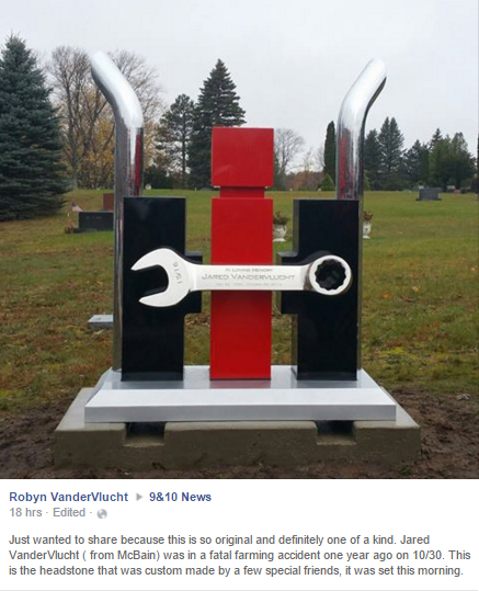MachineryPete's tweet photo. Friends make IH headstone for Michigan man killed in farm accident last year https://t.co/gP5MXpxuF1