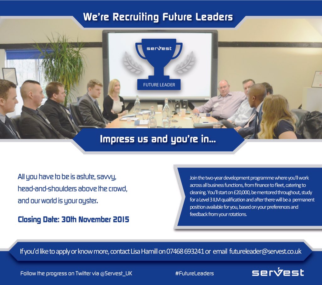 lisahamill's tweet photo. It's that time again #FutureLeader #CallingAllGraduates #BrightFutures @Servest_UK https://t.co/0UgLnDWvaA