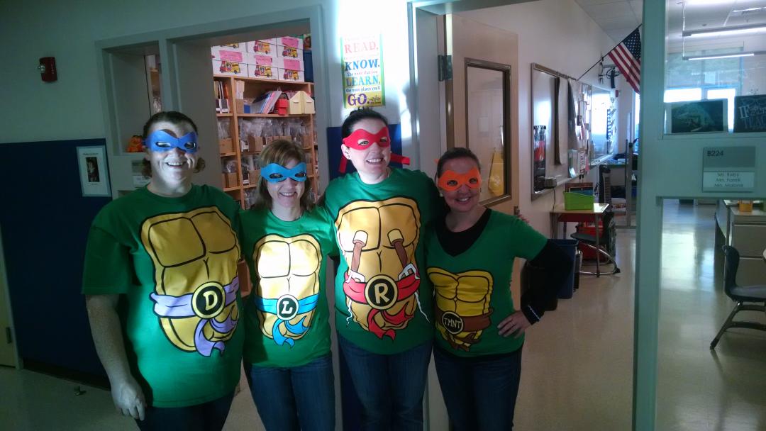 OwlsofVO_Malone's tweet photo. #TMNT V-O Literacy Specialists keeping the halls safe! https://t.co/rPo64Zu2Il