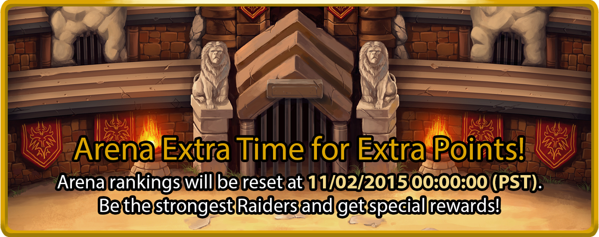 RaidersQuestApp's tweet photo. Good news! Arena Rankings will be reset at 11/02/2015 (PST). https://t.co/kqUK5XE4Zk