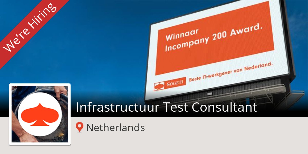 ChielSogeti's tweet photo. Infrastructuur Test #Consultant (#TheNetherlands) https://t.co/F8qcmggyVC #job https://t.co/MWOBto6LTq