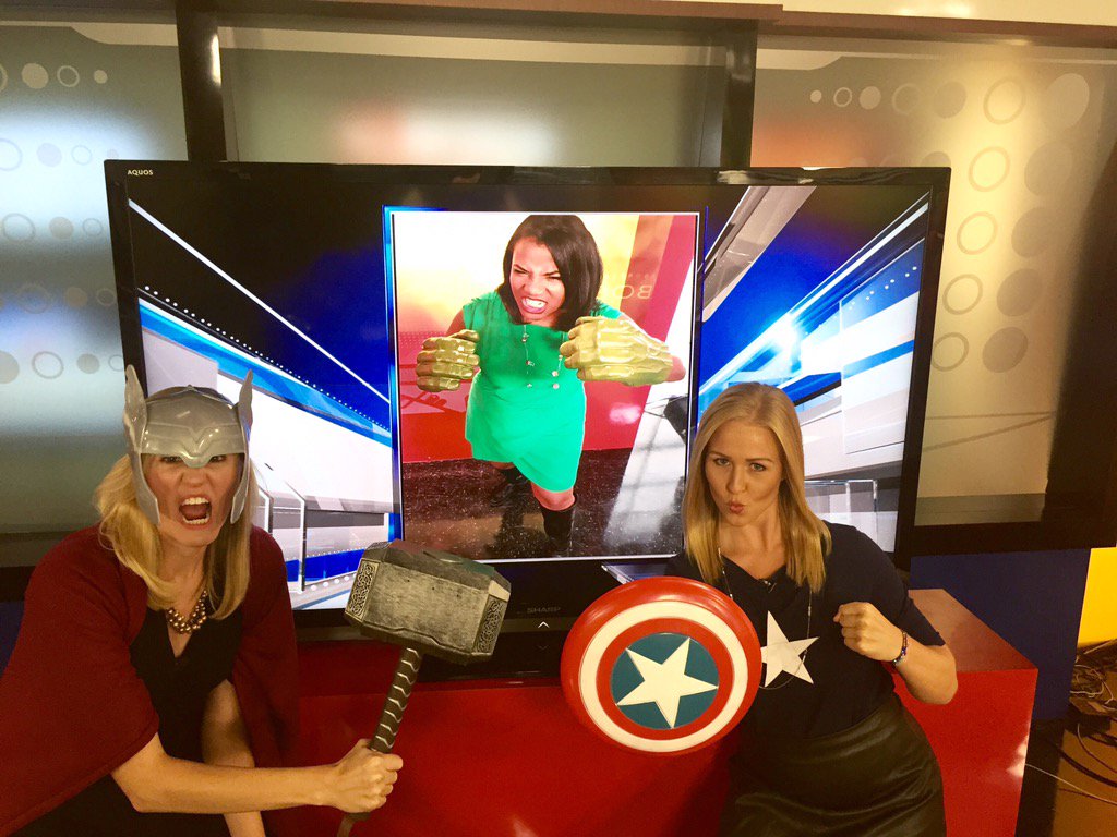 AshleyLeeKTVE's tweet photo. Missing @KarenEdwardsTV but she is with us in spirit! Happy Halloween from the morning show marvels! @KayleighK 🎃💥💛 https://t.co/8kGSnnEB1s