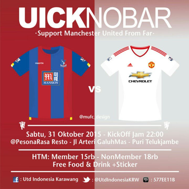 UtdIndonesiaKRW's tweet photo. #UICK_Nobar CPalace vs ManUtd
» Sabtu 31 Okt • KO Jam22:00
» @Pesonarasa Jl Arteri GaluhMas
» HTM: 15rb/18rb +F&amp;D
» https://t.co/58mkQjUV6x