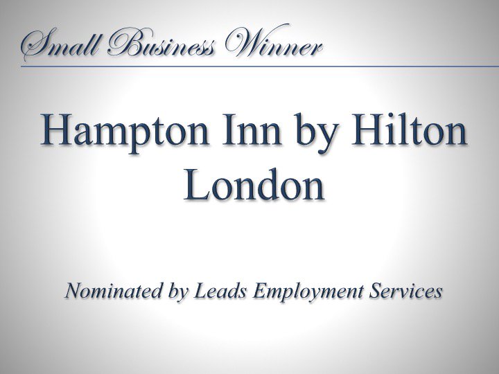 AbilityFirstLdn's tweet photo. And the 2015 #SmallBusinessAward winner is... @HamptonByHilton #ChampionAwards #LdnOnt https://t.co/1fz1HPTwVl