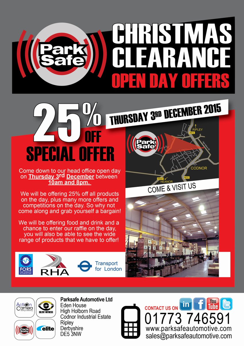 ParksafeGroup's tweet image. We are having a HUGE 25% OFF SALE on 3rd December, come down and see us to take advantage of this great offer!