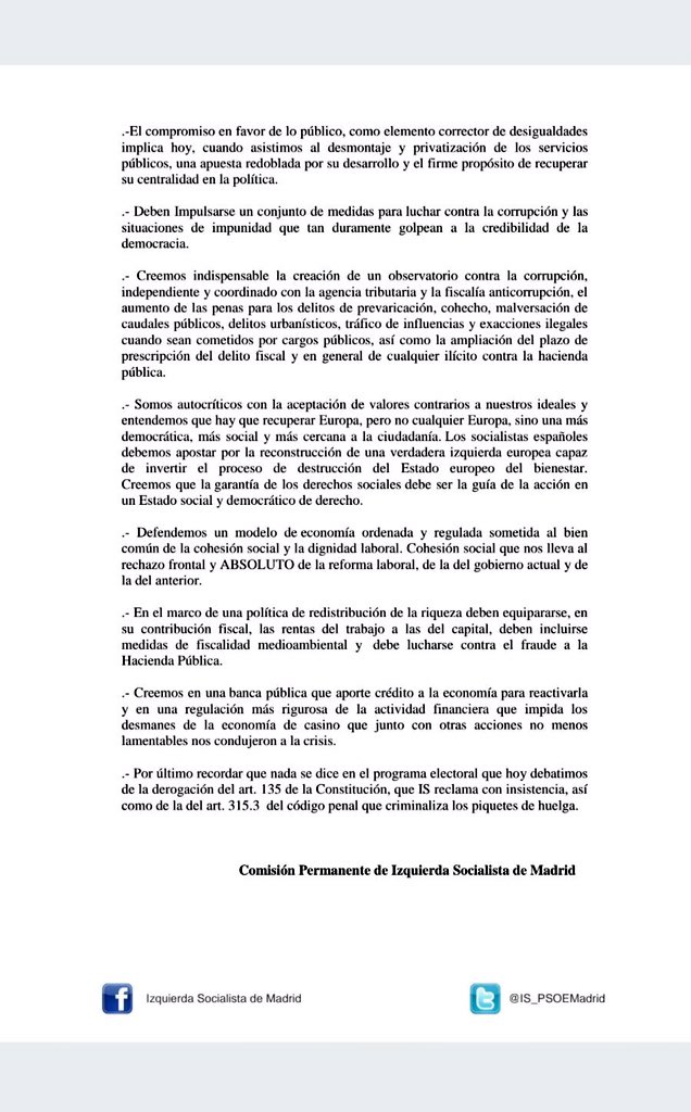 IS_PSOEMadrid's tweet photo. Comunicado ante el Programa Electoral https://t.co/h67PfvtRC5