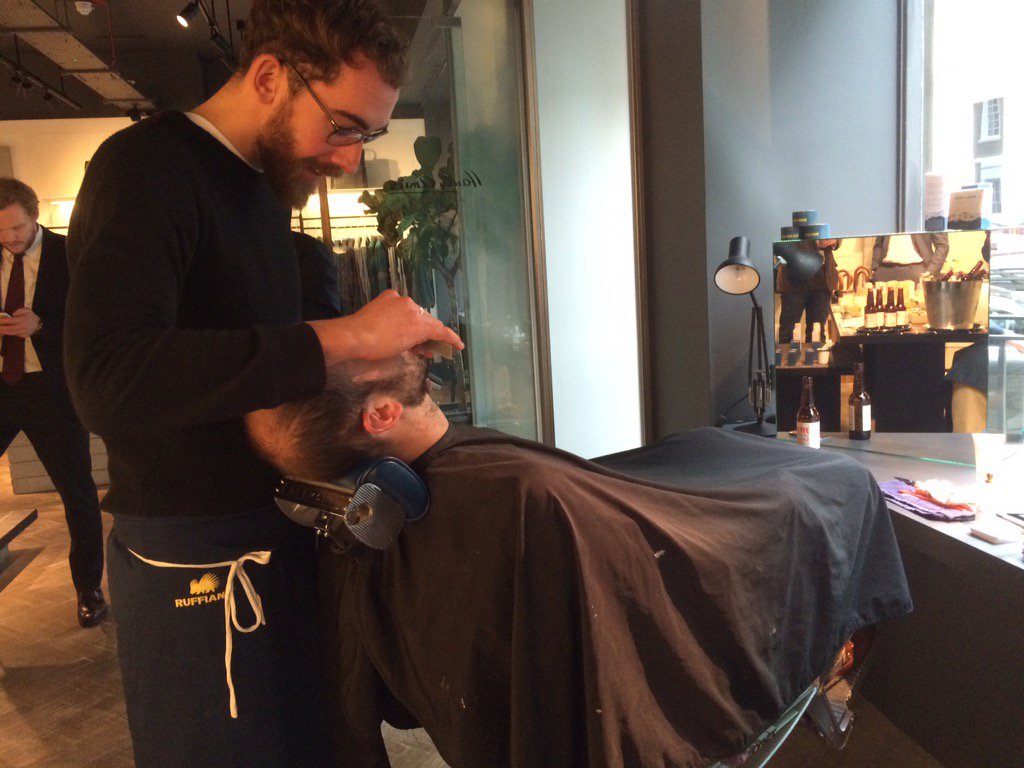 ruffians's tweet photo. We've got Matt doing some #movember shave downs at @hardyamieslndn today with #portlandengland https://t.co/GK6mxW5HbZ